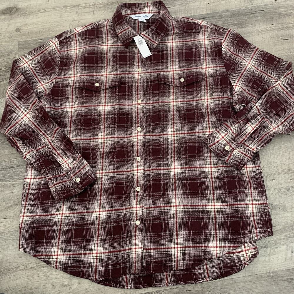 Old Navy Flannel Shirt Womens Large The Boyfriend Maroon Plaid Button-Up NEW